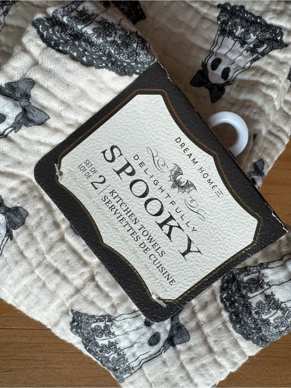 DREAM HOME Coquette Ghosts with Bows Cotton Towels Set of 2 Black and White